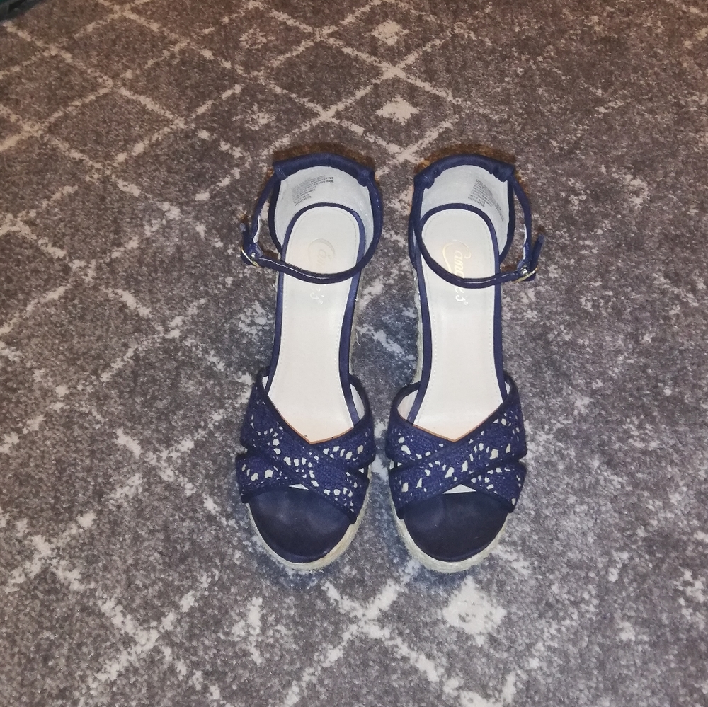 Candie's Navy and Tan Wedges